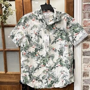 Denim and Flower Shirt Ricky Singh Men's Button Down Large‎ Flamingo Hawaiian